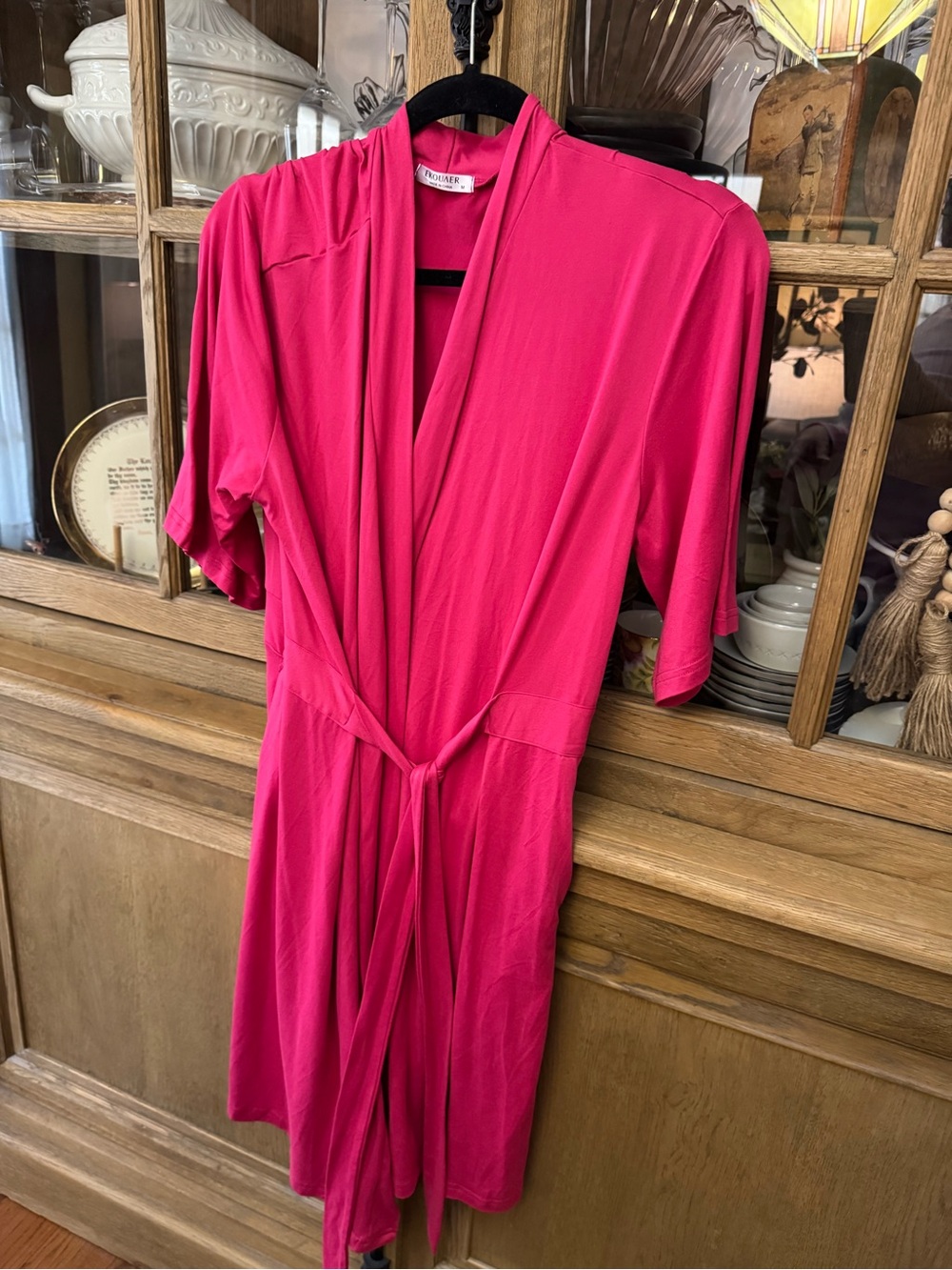 Classic Hot Pink Women's Wrap Robe with Tie Waist short sleeve